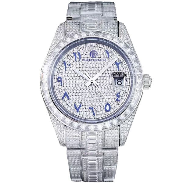 

men's watch, mosonite designer watch, automatic mechanical watch, full diamond watch, stainless steel sapphire glass folding buckle, de, Slivery;brown