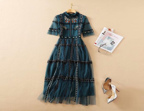 

casual dresses european and american women039s clothing 2021 the new spring fivesleeved lapels fashion mesh heavy industry emb5460622, Black;gray