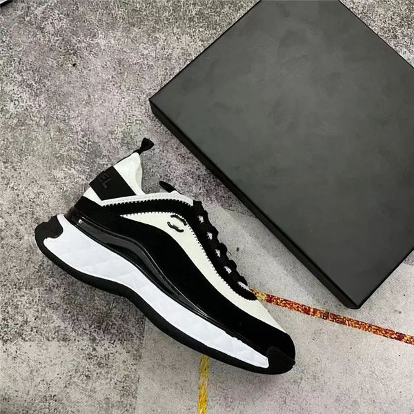 

quilted runner running shoes sport trail trainers women's velvet calfskin logo sneakers suede outdoor sports shoe clear cushion soles p, Black