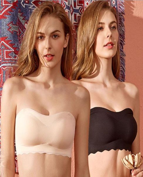 

invisible plus size bra for women strapless lingerie seamless bralette smooth padded tube female push up underwear 6xl l6747485, Red;black