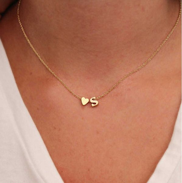 

fashion tiny heart dainty initial necklace gold silver color letter name choker for women pendant jewelry gift
