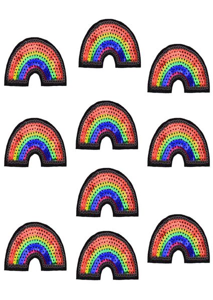 

10pcs sequined rainbow patch for clothing bags iron on embroidery patches for jeans diy fabrics for patchwork sew on sequins7096776, Black