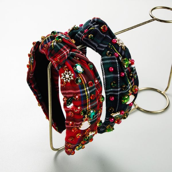 

plaid fabric headband christmas tree hair hoop head bands for christmas fg1359, Black;brown