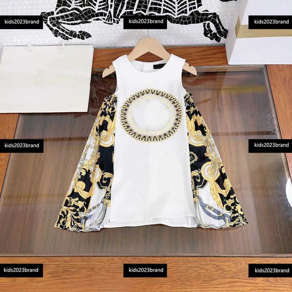 

designer girls dress baby clothes fashion sleeveless dress size 110-160 cm summer splicing design skirt new product april07, Red;yellow