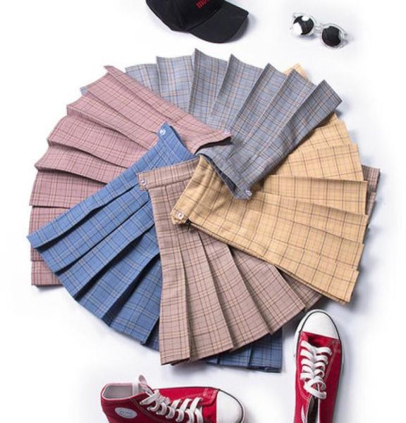 

plaid pleated skirt female spring summer high waist short skirt fall college wind yellow acharacter super schoolskirt6291599, Black