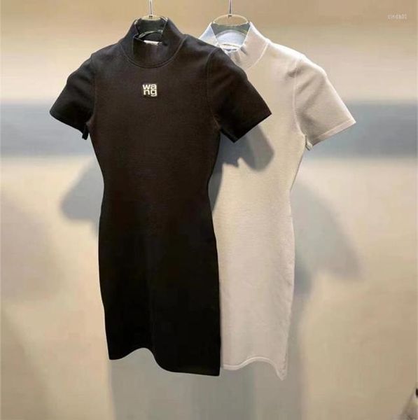 

skirts shortsleeved knitted dress for women summer letters embroidered slimming basic bodycon midi lady part4245219, Black