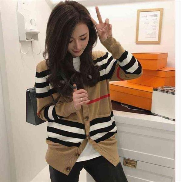 

women039s sweater women039s jacket cashmere cardigan midlength knitted jacket vneck loose striped sweater thin ladies tren7824966, White;black