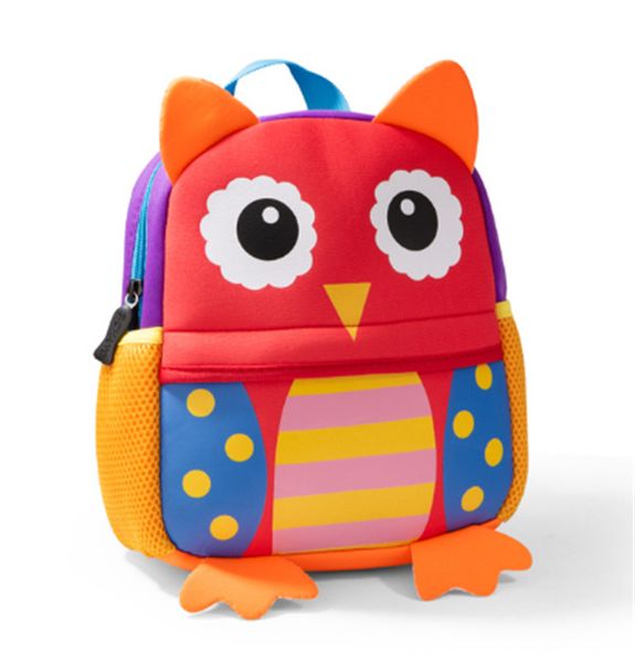 

cartoon animals 3d owl kids backpacks for boys girls neoprene children school bags 2-5 years old kindergarten students schoolbag, Black