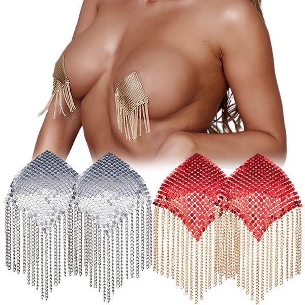 

breast pad 1 pair pasties sticker tassel chain nipple covers self adhesive metal breast pasties nipple cover reusable party 230818