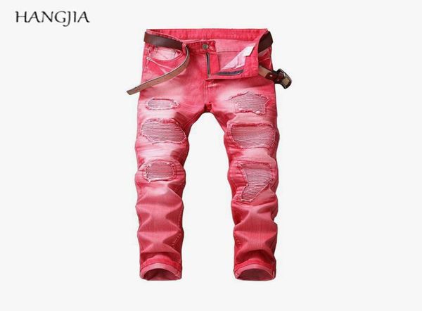 

mens tiedyed pleated jeans high street trend wshed hole vintage denim pants europe and america urban solid color biker jean2302134, Blue