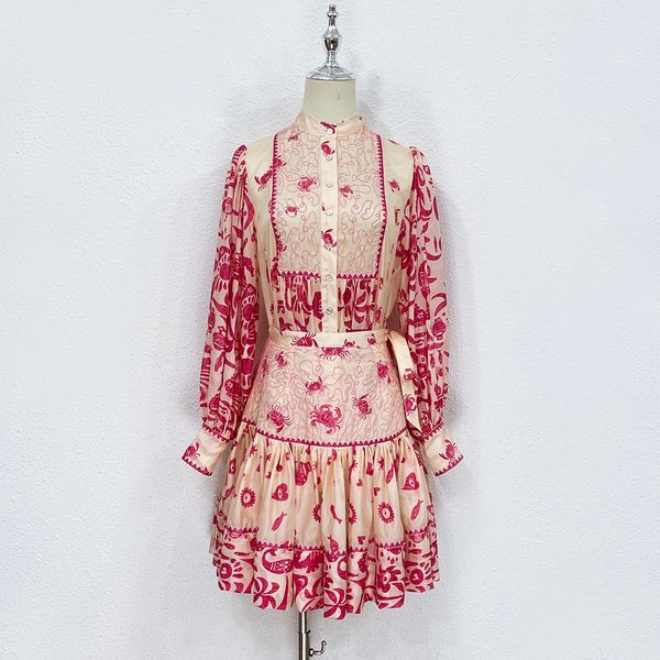 

two piece dress australian designer two piece 2023 new silk embroidery printed shirt half skirt set, White