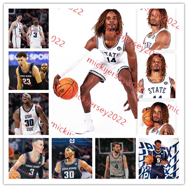 

isaac johnson utah state aggies basketball jersey custom stitched mens youth taylor funk dan akin landon brenchley sean bairstow steven ashw, Black