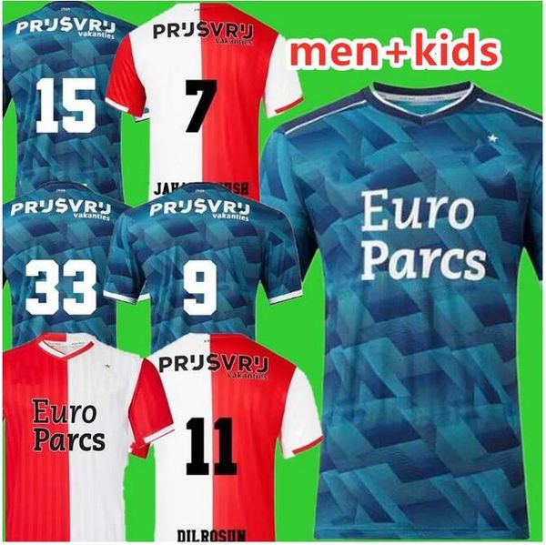 

2023 2024 feyenoords kokcu gimenez danilo soccer jerseys home away third trauner hartman gimenez paixao taabouni men kids football shirs uni, Black;yellow