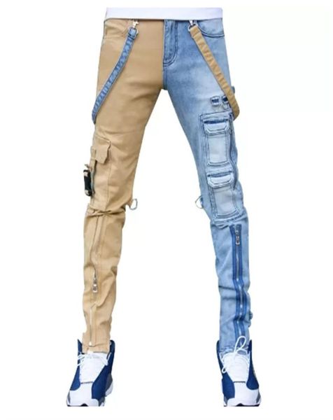 

men039s jeans high street straight overalls mens oversized hiphop yellow blue denim trousers fashion male casual jean9202820