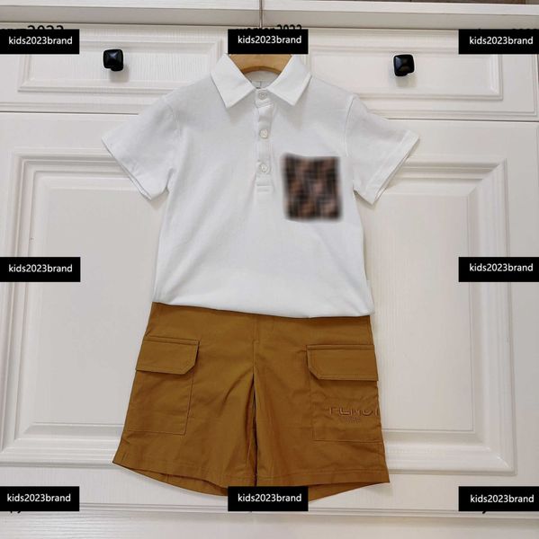 

baby sports suit short sleeved sets 2pcs letter printed pocket polo neck t-shirt and pocket embellishment shorts new product, White