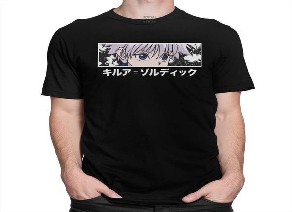 

funny men tshirt hxh killua zoldyck t shirt short sleeves pure anime manga tee round neck leisure hunterxhunter tshirt6289428, White;black