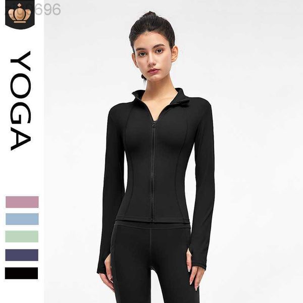 

desginer al yoga t short jacket with double-sided matte outer wear running fitness suit high elasticity naked feeling slim fit and long slee, White