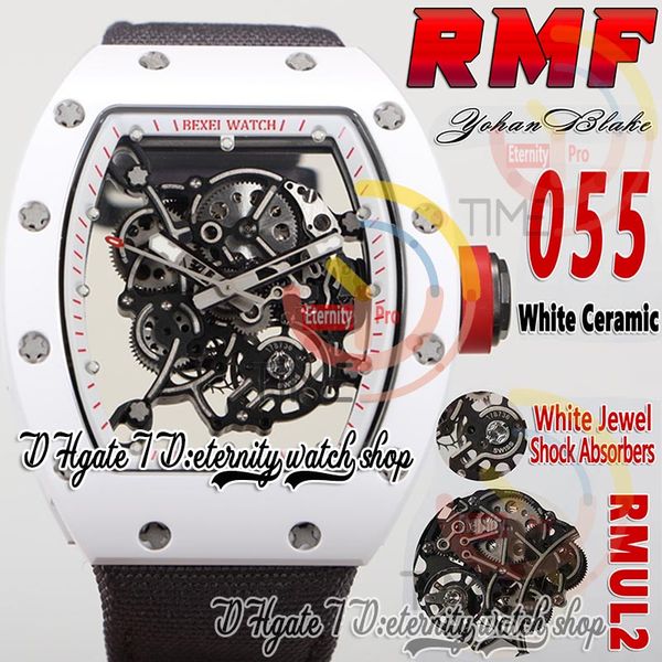 

rmf 055 mens watch rmul2 mechanical hand-winding white ceramic case gray sand screws skeleton dial white inner ring nylon leather band super, Slivery;brown