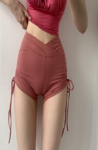 

summer exposed navel drawstring shorts female tight sports ultra shorts stretch wild peach hip high waist8988630, White;black