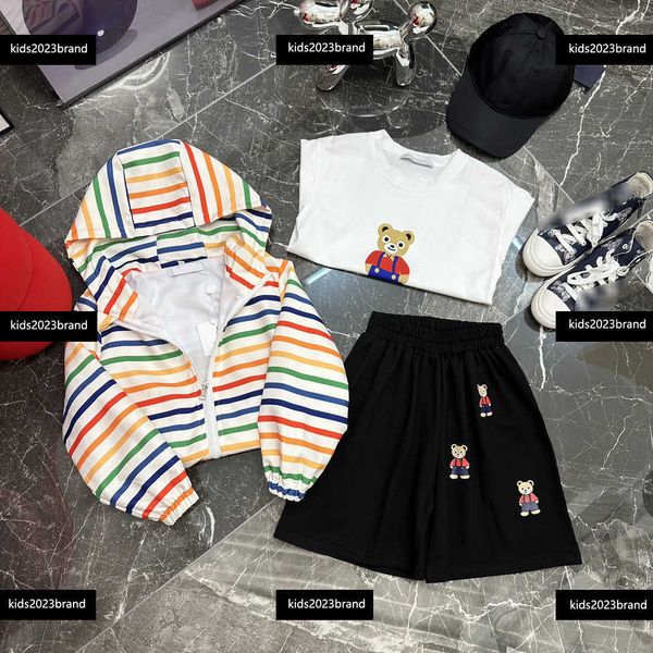

kids clothes child sets baby 3pcs tracksuit rainbow stripe jacket and letter printed t-shirt shorts size 100-160 cm mar01, White