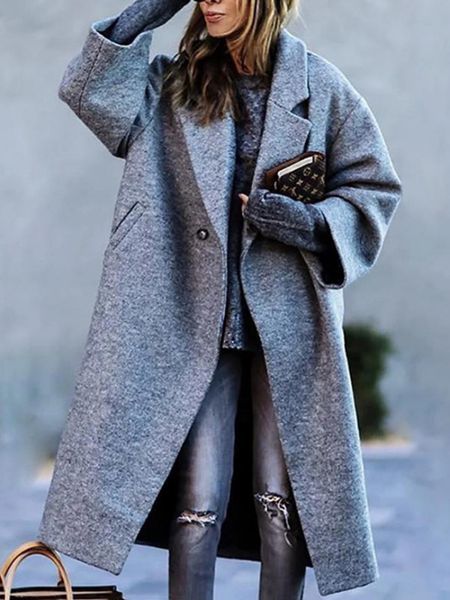 

womens wool blends winter clothes women long sleeve lapel coat white oversized coats single breasted casual warm jacket 230818, Black