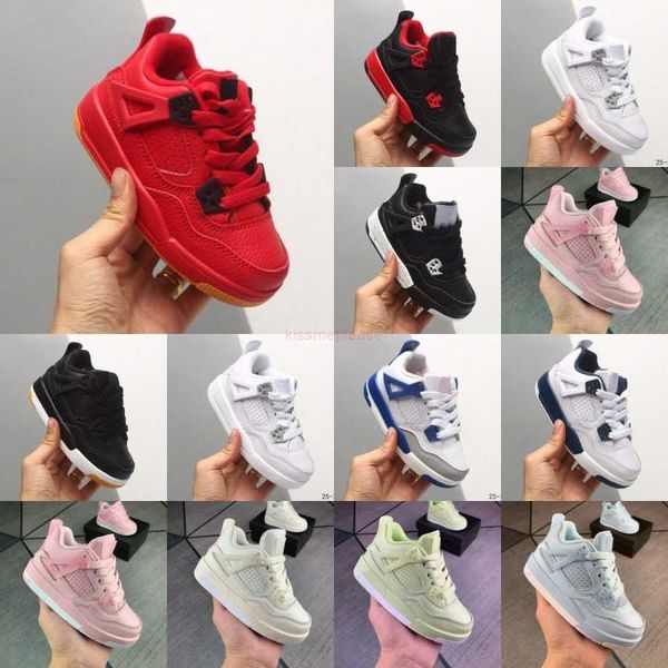 

2022 designer basketball  kids shoes 4s black shoe boys cat military trainers baby kid youth red blue white pink toddler infants outdoor f5, Black;red