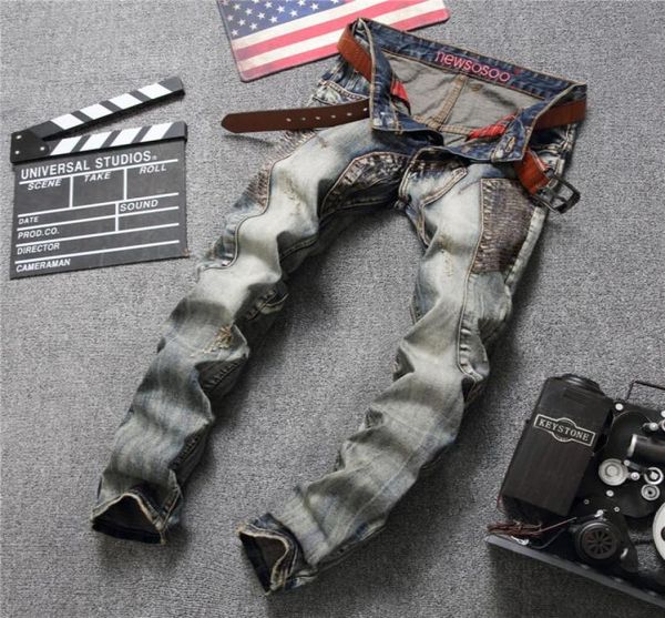 

2018 new patchwork denim jeans for men biker skinny ripped hole scratched jeans punk mens plaid designer pants clothing5864356, Blue