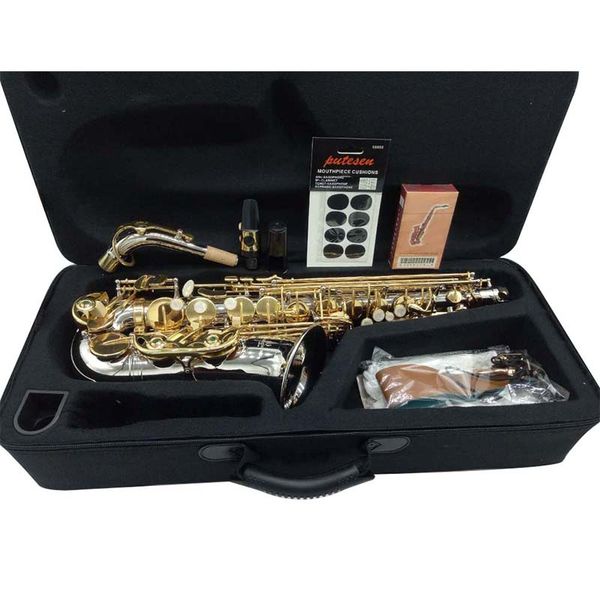 

professional alto saxophone a-9937 wo37 nickel plated gold key sax alto musical instruments included case mouthpieces