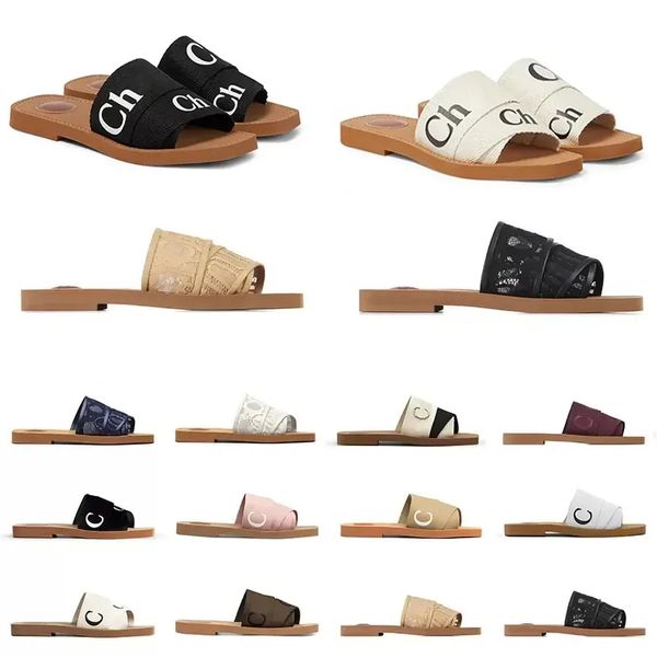 

2023 slippers beach sandals woody logo-print sandals farfetch classic flat heel summer lazy designer fashion cartoon big head flops leather, Black