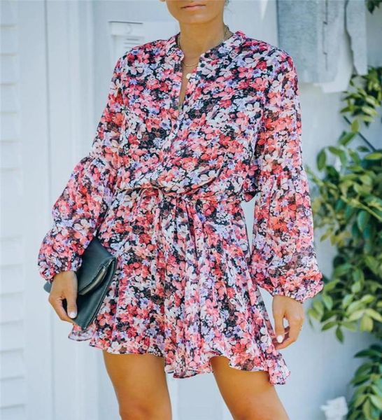 

fashion women print aline dress for streetwear patchwork design bandage decor oneck long sleeve mid waist autumn slim3475941, Black;gray