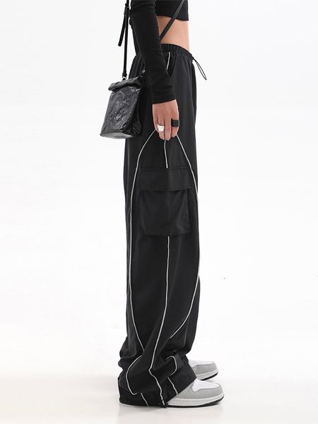 

women's pants s fengqiyunhai y2k women streetwear techwear cargo korean parachute track pant sweatpants wide leg joggers trousers 23081, Black;white