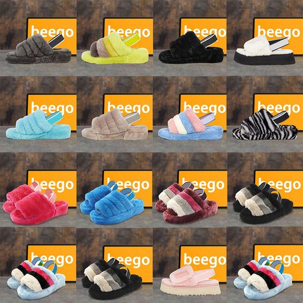 

wgg ug fluff yeah slide puffer furry fluff ladis lady sandals faux fur women slipper slides luxury slippers designer womens yeah pantoufles, Black