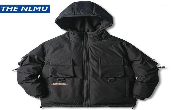 

mens winter jackets coat streetwear casual cargo parkas tactical function hooded coat multipocket warm male outwear wy38614432303, Black