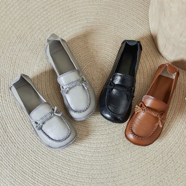 

dress shoes classic tassel moccasin's genuine leather loafers with string cushion boat woman slip on ballet flats 230818, Black