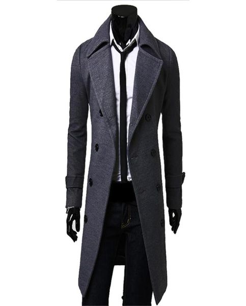 

fallmen long peacoat winter down jacket mens coat male camelblackgray wool overcoat manteau mc0566384089, Black