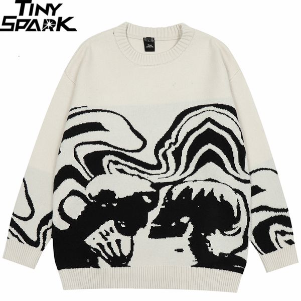 

men's sweaters 2023 men streetwear sweater retro painting skull graphic hip hop knitted vintage pullover casual wool hipster 230818, White;black