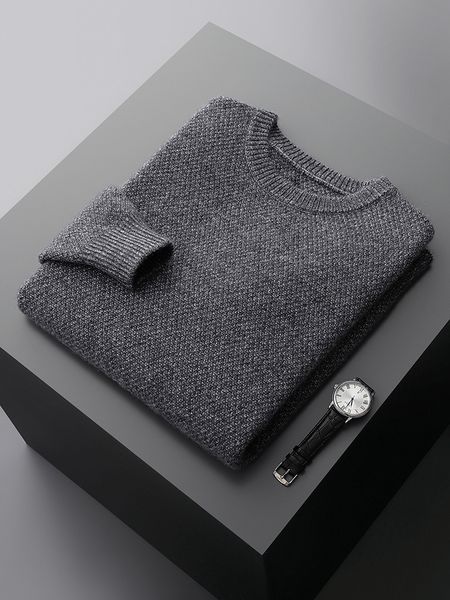 

men's tracksuits zocept cashmere sweater men winter casual round neck thick warm pullover male knitted jacquard sweaters pullovers 2308, Gray