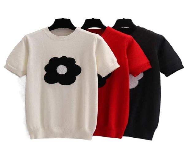 

plus size l4xl summer elegant knitted pullover women solid floral short sleeve oneck sweaters loose casual korean ladies ju3004794, White;black