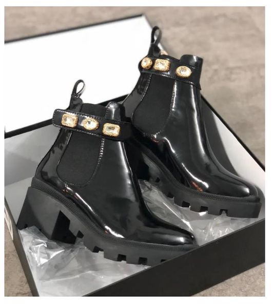 

with box women designer boots martin desert boot flamingos love arrow 100% real leather medal coarse non-slip winter shoes size us5-11, Black