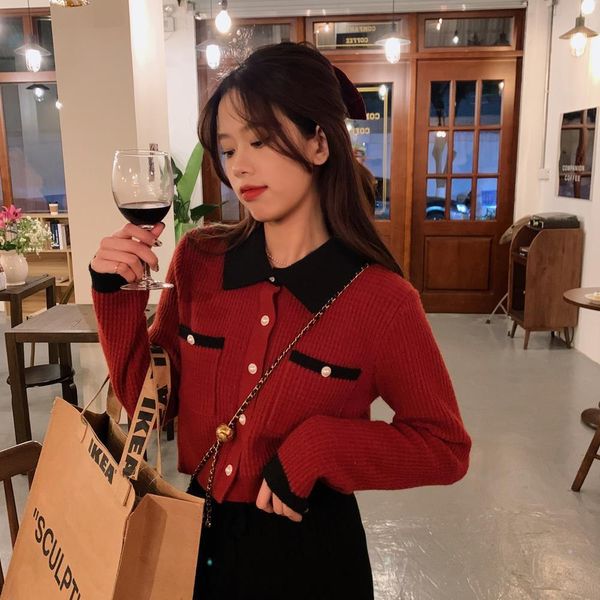 

women's knits tees korean spliced cropped tweed jacket women spring single breasted streetwear outerwear stand collar coat fashion vint, White