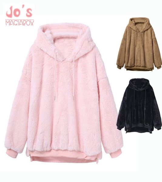 

2019 women hoodies sweatshirts winter warm hooded loose soft cute coat harajuku ladies basic kawaii pullover sweatshirts3540973, Black