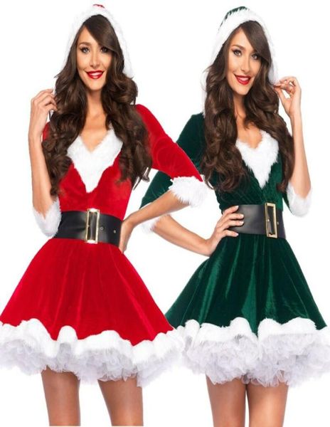 

popular ladies chrismas xmas fancy dress fashion women v neck half sleeve mini dress santa claus costume outfit waistbelt1607260, Black;gray