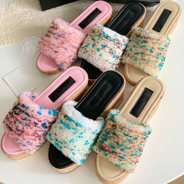 

fluffy slippers for ladies slide luxury designer australia real wool womens shoes gemston buckle lazy fuzzy slippers female slides scuffs 10, Black