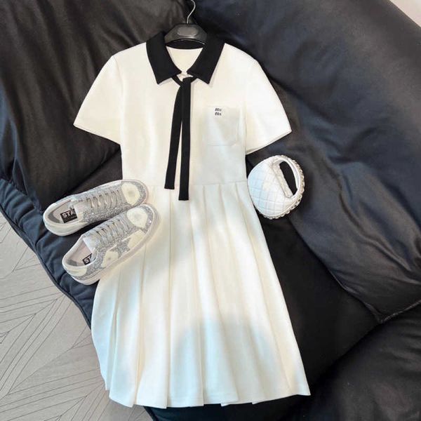 

women miu casual dress fashion lapel miniskirt classic embroidery tennis skirt summer short sleeved polo shirt fashion tie dresses luxury wo, Black;gray