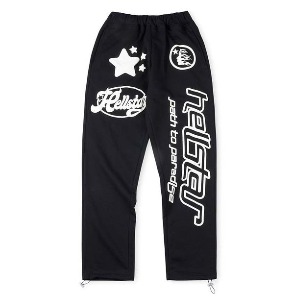 

hellstar path to paradise sweatpants foam printed elastic band for men pants classic flame star letter print trousers american hip hop bell, Black;brown