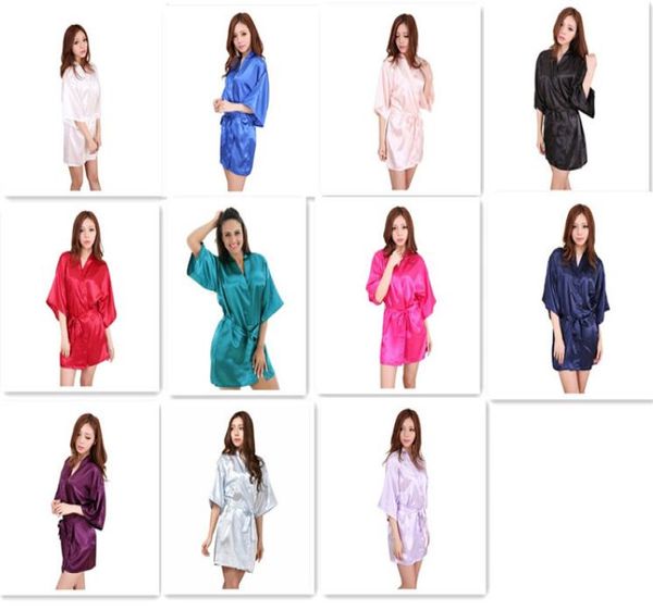 

11 colors ladies womens solid plain rayon silk short robe pajama lingerie nightdress kimono gown pjs women dress elegant m0106979549, Black;red