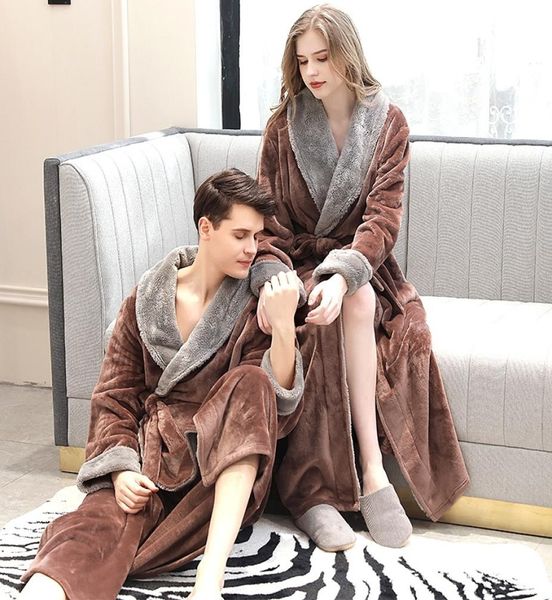 

men winter plus size long cozy flannel bathrobe kimono warm coral fleece bath robe night fur robes dressing gown women sleepwear y4157564, Black;red