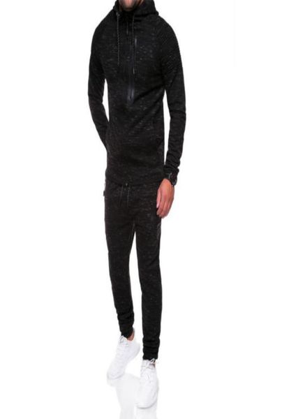

men tracksuit set zip up hoodie men039s sets suits set solid black autumn bottoms jogging joggers gym slim fit8950584, Gray