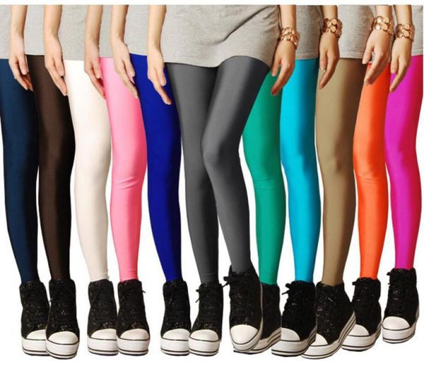 

candy colored fluorescent leggings women 2018 new summer shiny high stretch pants thin black red fitness workout legging5642454