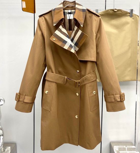 

womens windbreaker designer jackets winter trench coats fashion button lattice classic style lady long coat with belt high quality, Tan;black